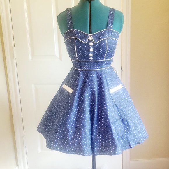 Hellbunny | Dresses | Hell Bunny Mini Vanity Dress Navy Blue White Polka  Pinup Rockabilly Xs | Poshmark